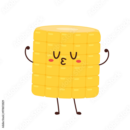 Corn cartoon vector. Cute vegetable vector character isolated on white. Corn mascot.