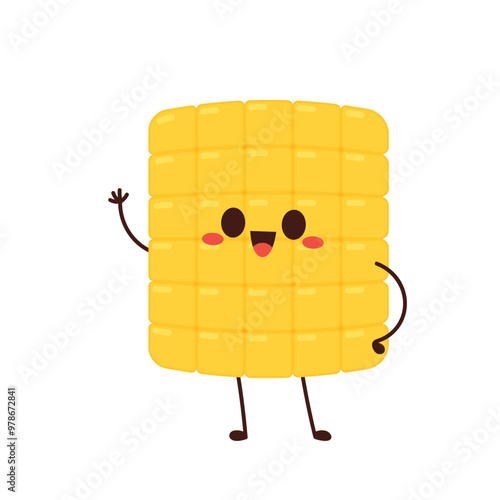 Corn cartoon vector. Cute vegetable vector character isolated on white. Corn mascot.