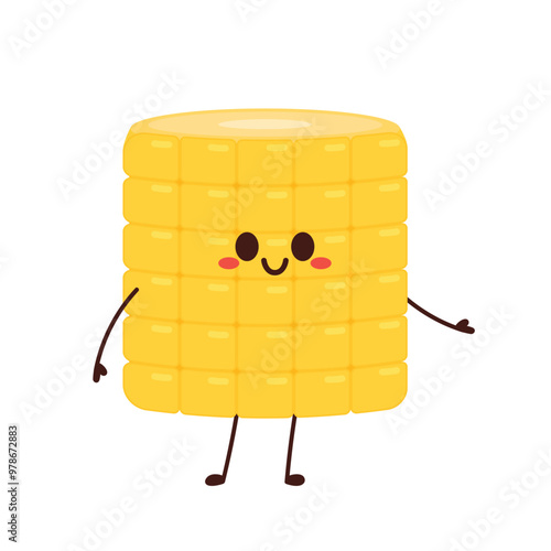 Corn cartoon vector. Cute vegetable vector character isolated on white. Corn mascot.