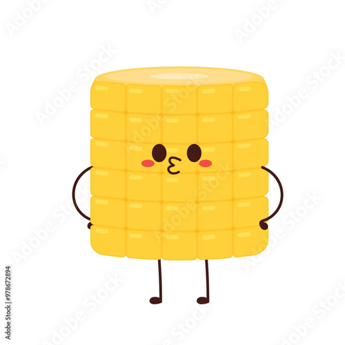 Corn cartoon vector. Cute vegetable vector character isolated on white. Corn mascot.