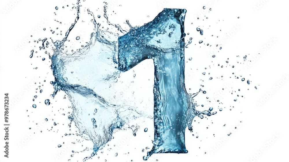 A flowing splash of water creating the number 1, against a transparent background. A flowing splash of water creating the number 1, against a transparent background.