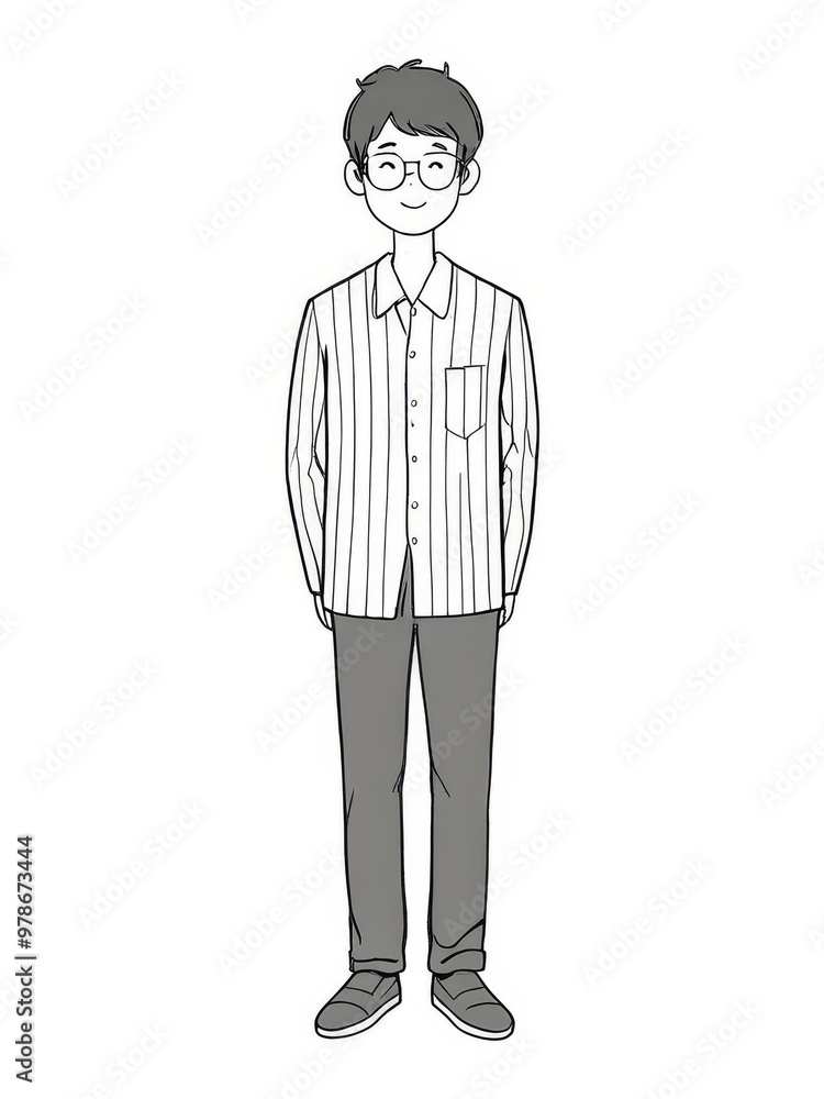 Casual line art Illustration of a Young Man wearing stripped t-shirt Casual line art Illustration of a Young Man wearing stripped t-shirt