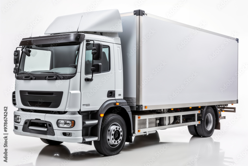 A clean white truck on white background, one object A clean white truck on white background, one object