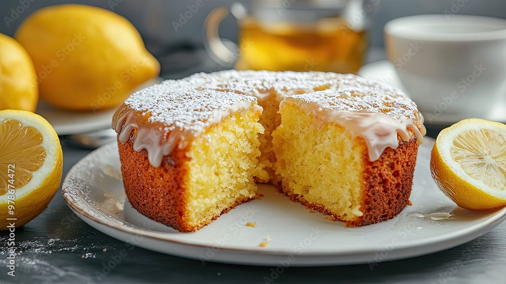 A delicious lemon cake with a glaze, served with fresh lemon slices. Perfect for tea time or celebrations. A delicious lemon cake with a glaze, served with fresh lemon slices. Perfect for tea time or celebrations.