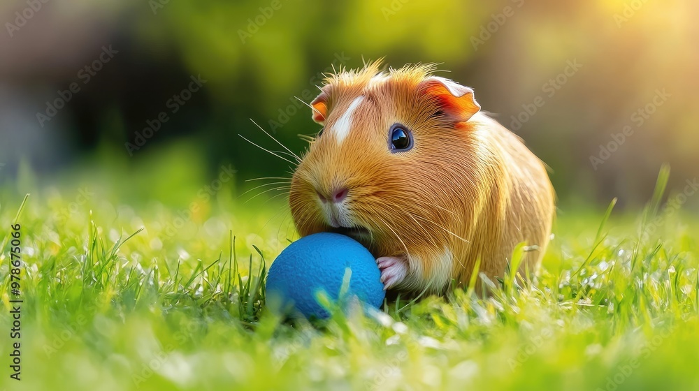 A guinea pig playing with a ball or chew toy, displaying its curious and playful behavior. A guinea pig playing with a ball or chew toy, displaying its curious and playful behavior.