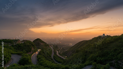 Night view of Lishan Mountain Road in Xi'an, China