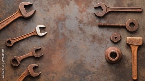 Rusty Toolkit on Grunge Backdrop 