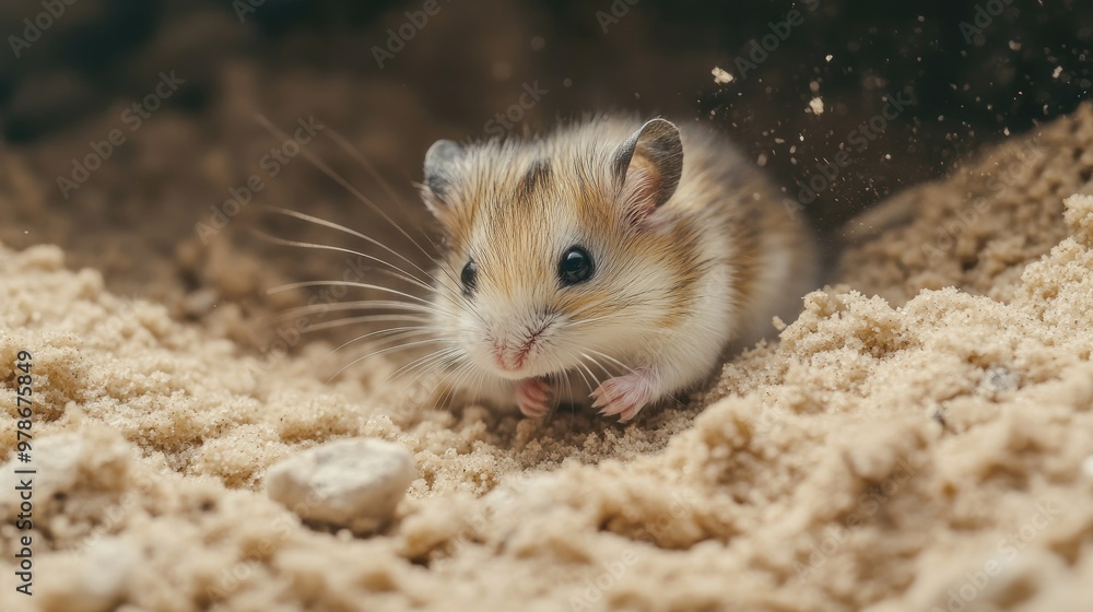 A hamster digging through a pile of bedding or sand, with a focus on its tiny paws and active behavior. A hamster digging through a pile of bedding or sand, with a focus on its tiny paws and active behavior.