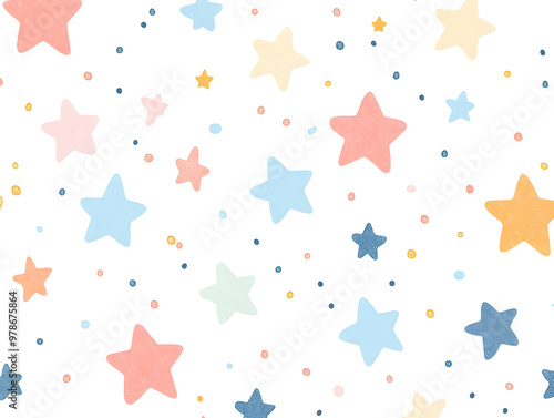 Adorable Cloud and Stars Pattern with Pastel Colors for Kids' Decor and Design