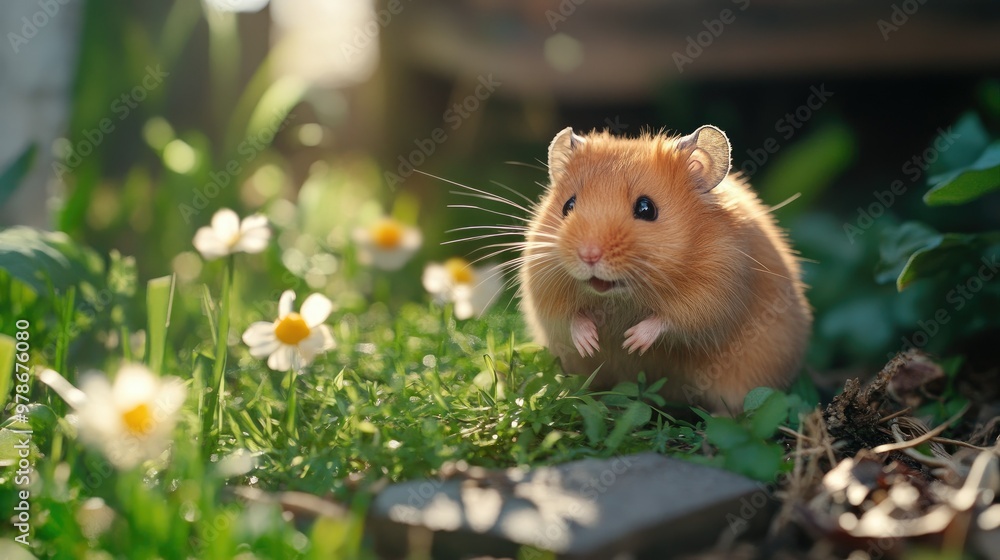 A hamster exploring a small outdoor pen with grass and natural elements, enjoying the fresh air. A hamster exploring a small outdoor pen with grass and natural elements, enjoying the fresh air.