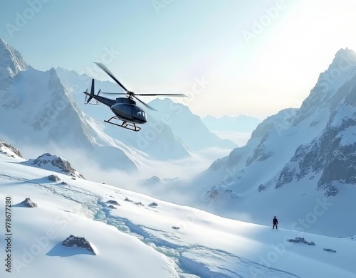 Snowy Mountaintop with Helicopter Landing