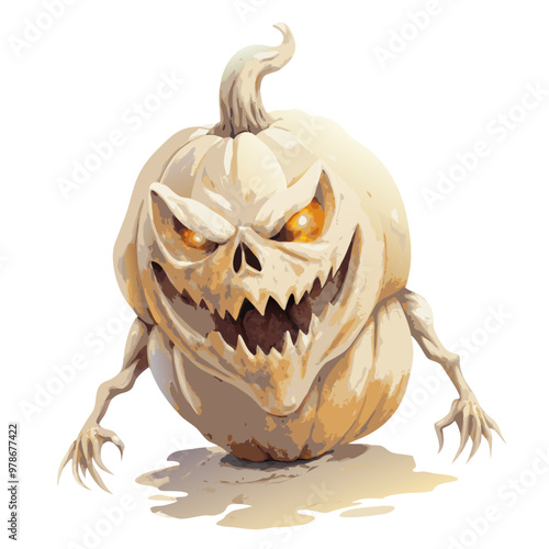 Creepy Pumpkin: A menacing pumpkin with glowing eyes and a terrifying grin, rendered in a haunting digital illustration style. Perfect for Halloween, spooky season, and adding a touch of fright to you