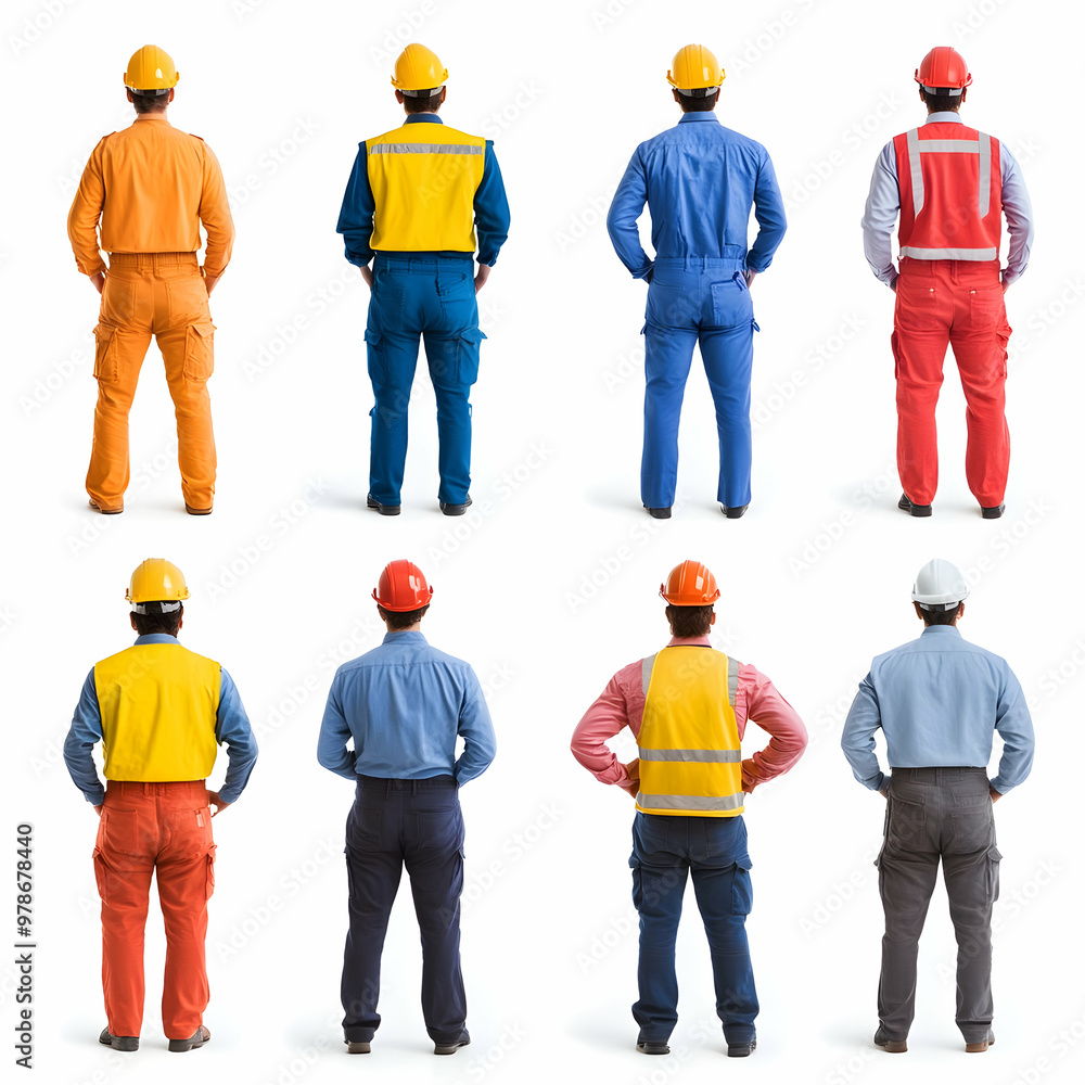 Construction Workers in Different Uniforms, Back View Construction Workers in Different Uniforms, Back View
