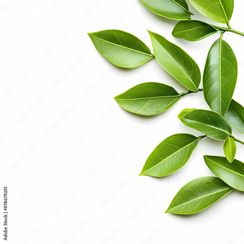 Fototapeta premium Minimalist Green Leaves Arrangement on a Clean White Background