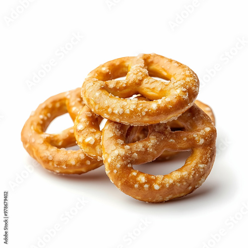 Crunchy Salted Pretzels Piled on a White Background for Snacking