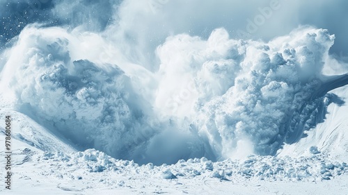 A powerful avalanche descends down a snowy mountain, showcasing the raw force of nature in a stunning winter landscape.