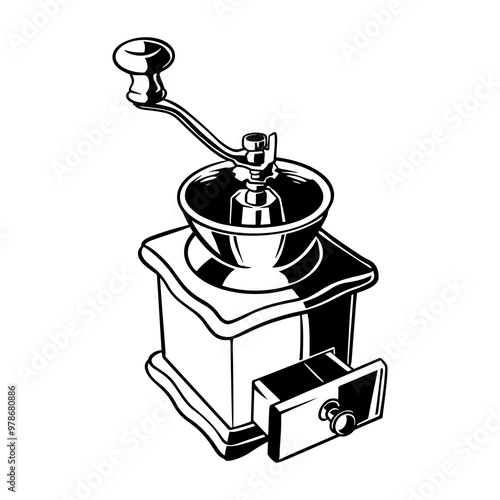 Vintage Design Hand Drawn Coffee Tool Machines Vector Art Illustration