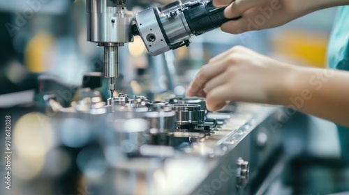 Close-up of manufacturing workers assembling products, attention to detail and technology, high-tech environment