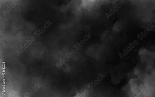 Abstract black and white realistic smoke clouds with shadow overlay effect background. Mystery dark background with spooky white light and fog. Vector illustration of smoky mist toxic vapor on floor.