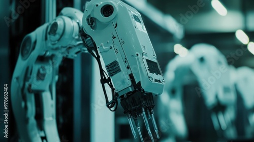Close-up of robotics in industry, highlighting advanced technology and innovation in a modern factory