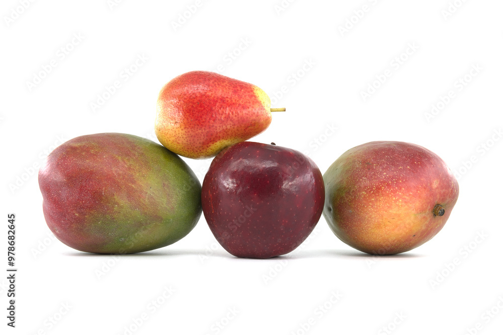 Fresh mango, pear and apple over white background Fresh mango, pear and apple over white background