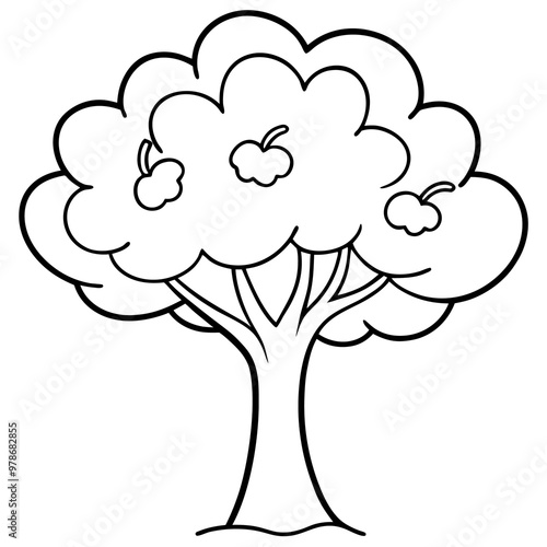 an apple tree outline coloring book page line art drawing