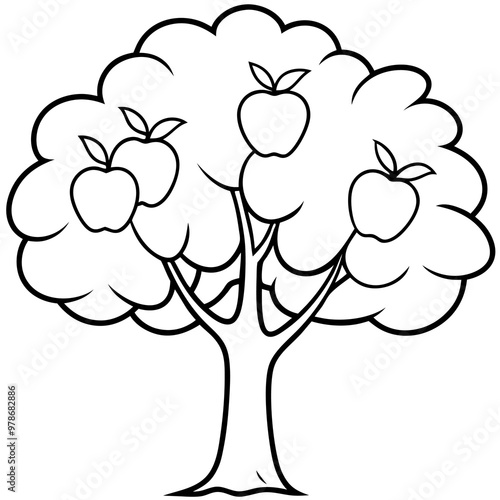 an apple tree outline coloring book page line art drawing