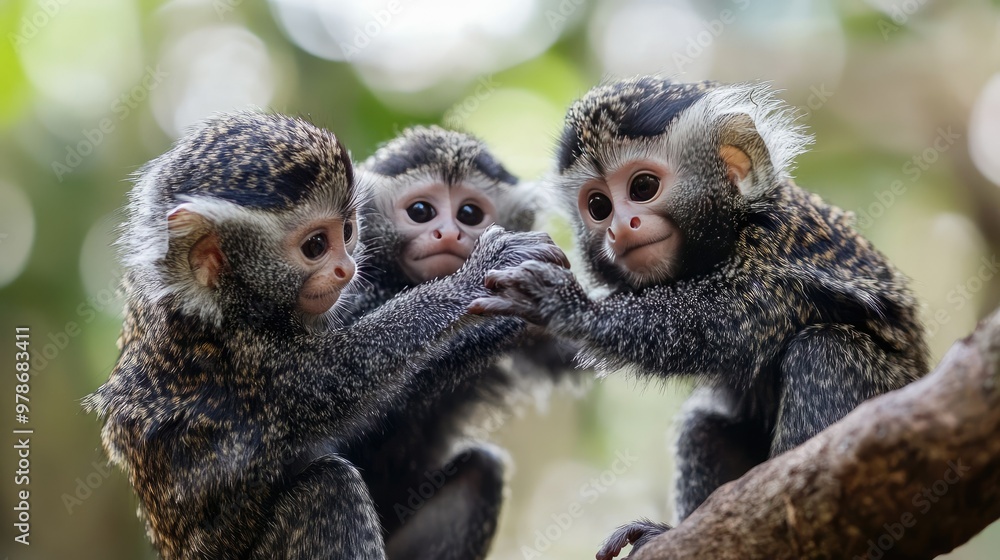 A marmoset monkey engaging in social interaction with other marmosets, showing their group dynamics. A marmoset monkey engaging in social interaction with other marmosets, showing their group dynamics.