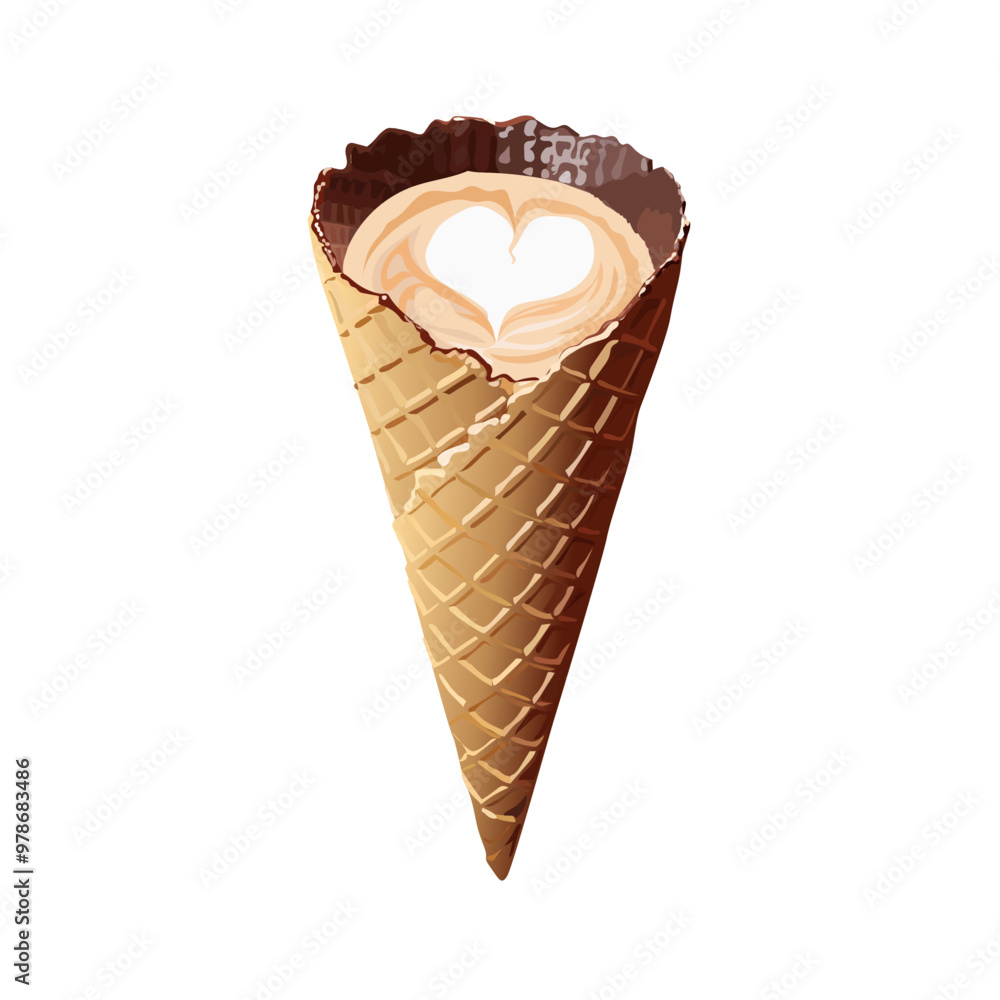 Ice Cream Waffle Cone (cream, cocoa, coffee) With A Heart Ice Cream Waffle Cone (cream, cocoa, coffee) With A Heart