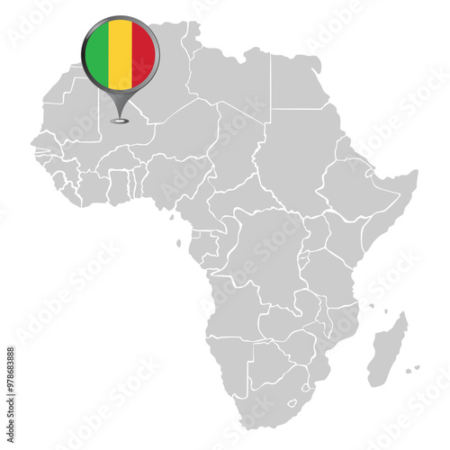 Map of Mali with flag in Africa on white background