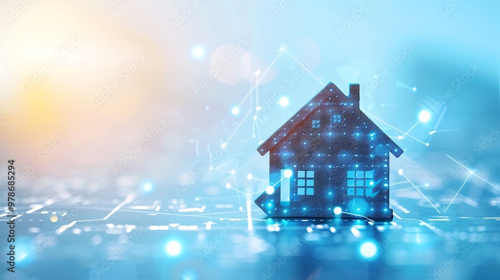 Smart Home Theme, Technology Concept, Modern Living, Blurred Background, Blue Hue Smart Home Theme, Technology Concept, Modern Living, Blurred Background, Blue Hue