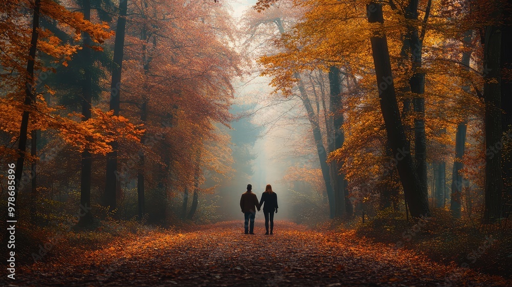 Couple walking in the forest Couple walking in the forest