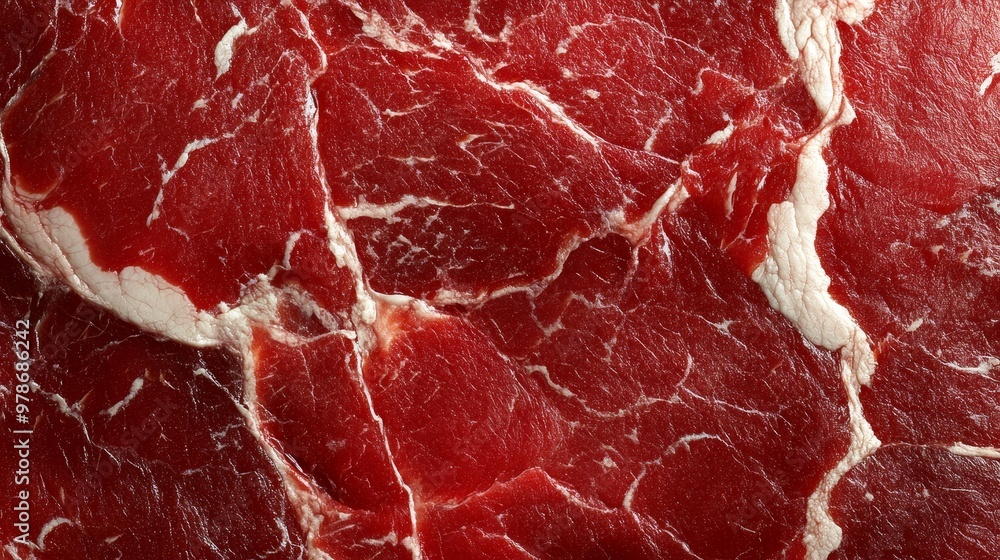 © 楠 刘 - High-resolution close-up of light red meat texture with visible white veins, highly detailed and photorealistic, showcasing natural patterns and intricate textures. © 楠 刘 - High-resolution close-up of light red meat texture with visible white veins, highly detailed and photorealistic, showcasing natural patterns and intricate textures.