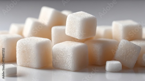 Closeup of Sugar Cubes on a white background