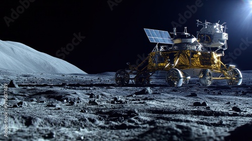 Lunar surface technology, solar-powered equipment and autonomous robots constructing research stations, innovative and forward-thinking approach