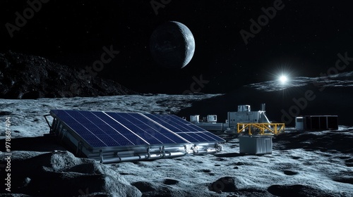 Lunar surface technology, solar-powered equipment and autonomous robots constructing research stations, innovative and forward-thinking approach