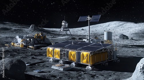 Lunar surface technology, solar-powered equipment and autonomous robots constructing research stations, innovative and forward-thinking approach