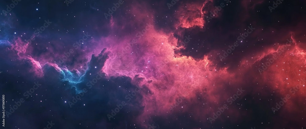 Fototapeta premium Celestial Canvas: A vibrant panorama of swirling nebulas and celestial bodies, showcasing the awe-inspiring beauty and mystery of the cosmos.