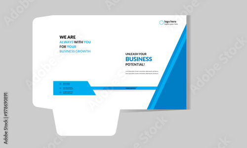 Modern presentation business folder or file cover design template with white and blue colors