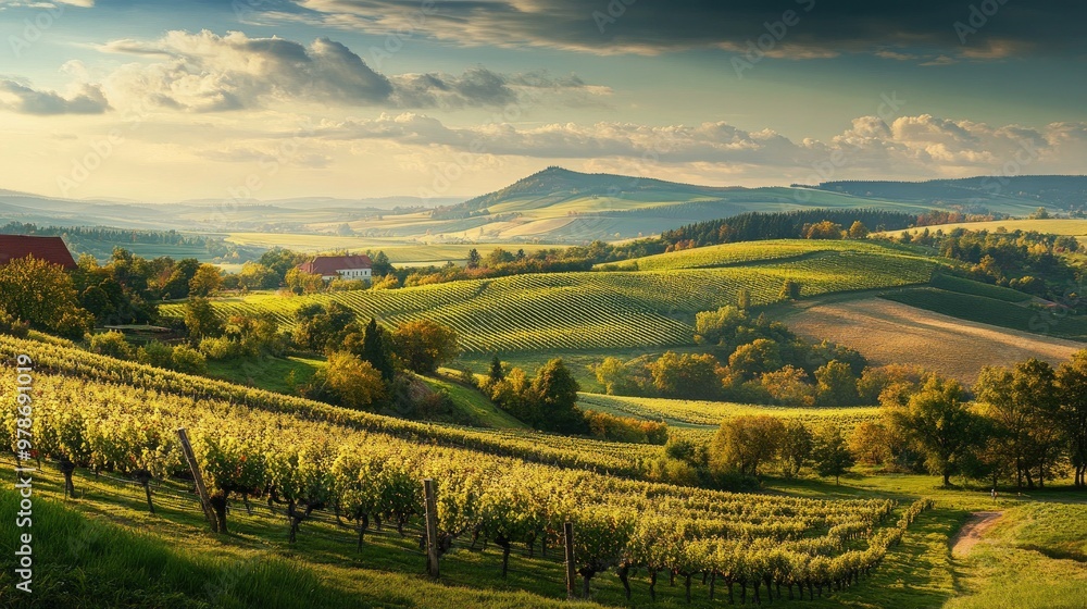 Obraz premium A scenic view of the Moravian vineyards in the Czech Republic famous wine region.