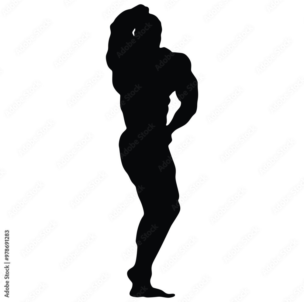 Bodybuilder silhouette. Bodybuilder black icon on white background Bodybuilder silhouette. Bodybuilder black icon on white background