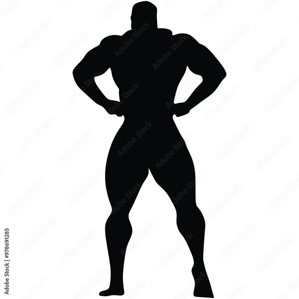 Bodybuilder silhouette. Bodybuilder black icon on white background Bodybuilder silhouette. Bodybuilder black icon on white background
