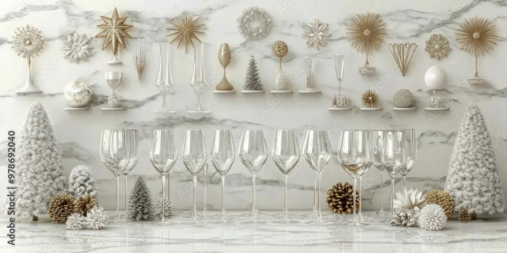 Festive New Year Celebrations with Wine Glasses, Fireworks, and Marble Background Festive New Year Celebrations with Wine Glasses, Fireworks, and Marble Background