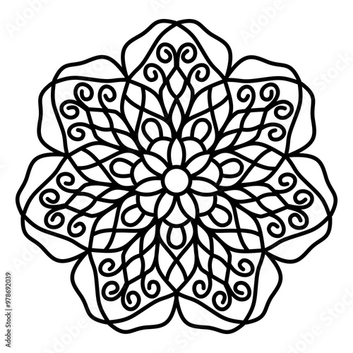 Simple and easy mandala design for coloring pages , ethnic round ornament, white background, Flower Mandala coloring book