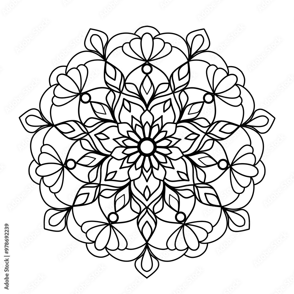 Fototapeta premium Simple and easy mandala design for coloring pages , ethnic round ornament, white background, Flower Mandala coloring book