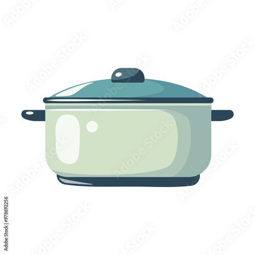 Pot. White enamel pan. Kitchenware. Vector illustration isolated on white background.