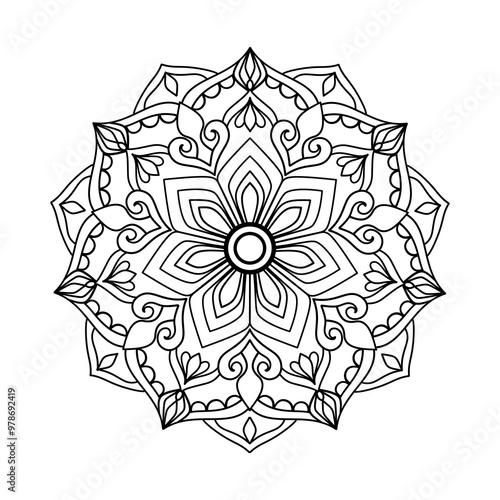 Simple and easy mandala design for coloring pages , ethnic round ornament, white background, Flower Mandala coloring book