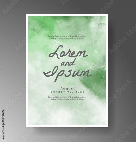 Wedding card invitation template with hand painted watercolor splash