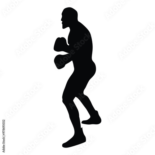 Silhouette of male boxing player in isolate on a white background. Vector illustration.