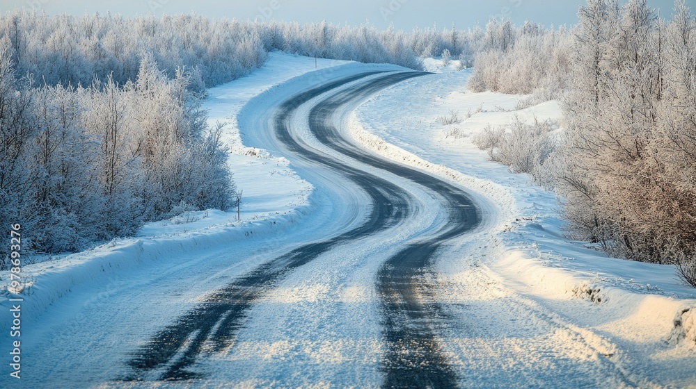 A snow-covered road in Oymyakon, winding through the frozen wilderness. A snow-covered road in Oymyakon, winding through the frozen wilderness.